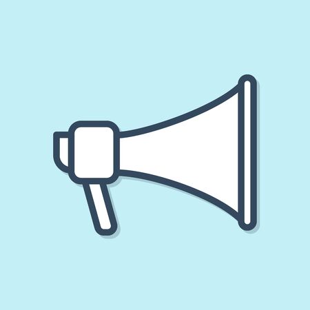 Blue line Megaphone icon isolated on blue background. Speaker sign. Vector Illustrationのイラスト素材