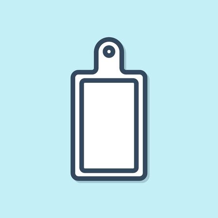 Blue line Cutting board icon isolated on blue background. Chopping Board symbol. Vector Illustrationのイラスト素材
