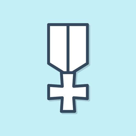 Blue line Military reward medal icon isolated on blue background. Army sign. Vector Illustrationのイラスト素材