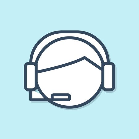Blue line Man with a headset icon isolated on blue background. Support operator in touch. Concept for call center, client support service. Vector Illustrationのイラスト素材