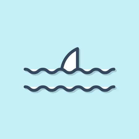 Blue line Shark fin in ocean wave icon isolated on blue background. Vector Illustrationのイラスト素材