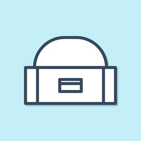 Blue line Case or box container for wobbler and gear fishing equipment icon isolated on blue background. Fishing tackle. Vector Illustrationのイラスト素材