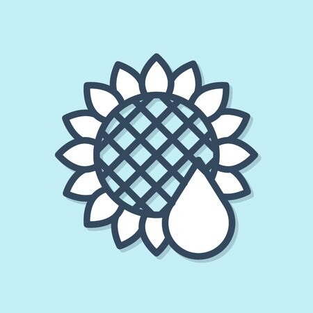 Blue line Sunflower icon isolated on blue background. Vector Illustrationのイラスト素材