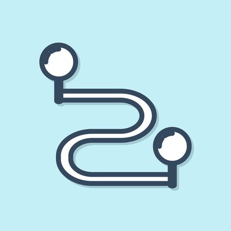 Blue line Route location icon isolated on blue background. Map pointer sign. Concept of path or road. GPS navigator. Vector Illustrationのイラスト素材