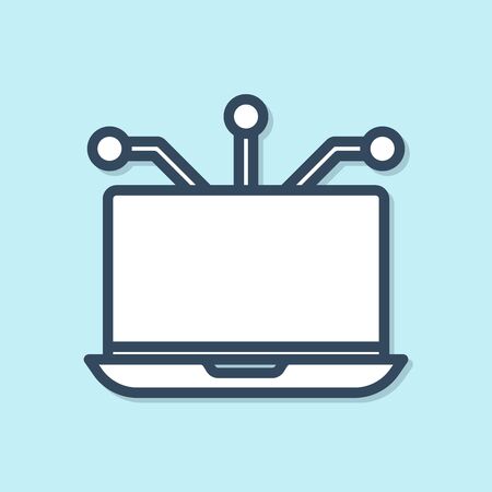 Blue line Laptop icon isolated on blue background. Technology and devices concept.. Vector Illustrationのイラスト素材