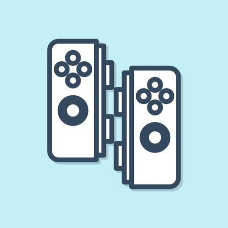 Blue line Gamepad icon isolated on blue background. Game controller. Vector Illustrationのイラスト素材