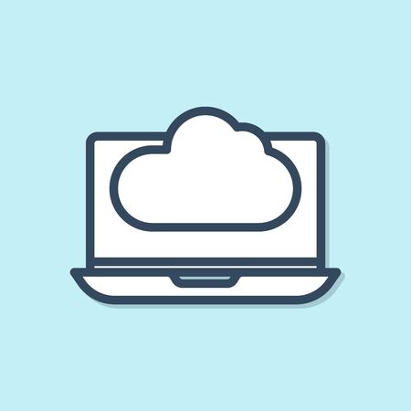 Blue line Cloud technology data transfer and storage icon isolated on blue background. Vector Illustrationのイラスト素材