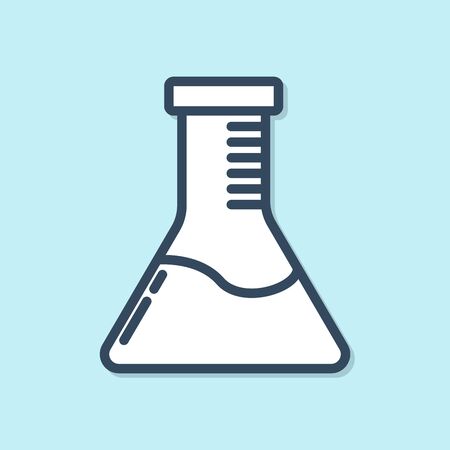 Blue line Test tube and flask chemical laboratory test icon isolated on blue background. Laboratory glassware sign. Vector Illustrationのイラスト素材
