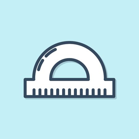 Blue line Protractor grid for measuring degrees icon isolated on blue background. Tilt angle meter. Measuring tool. Geometric symbol. Vector Illustrationのイラスト素材