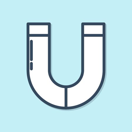 Blue line Magnet icon isolated on blue background. Horseshoe magnet, magnetism, magnetize, attraction. Vector Illustrationのイラスト素材