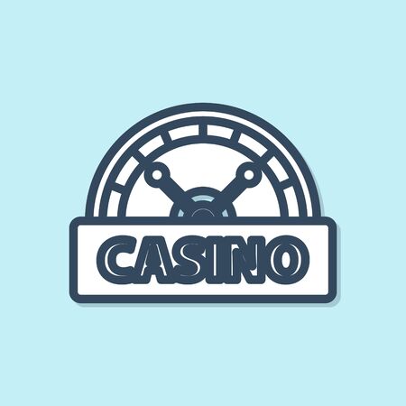 Blue line Casino signboard icon isolated on blue background. Vector Illustrationのイラスト素材