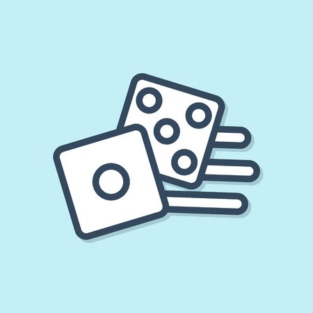 Blue line Game dice icon isolated on blue background. Casino gambling. Vector Illustrationのイラスト素材