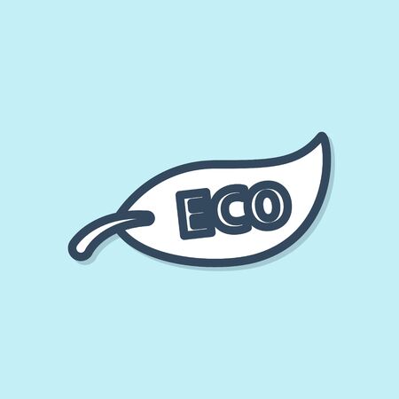 Blue line Leaf Eco symbol icon isolated on blue background. Banner, label, tag, logo, sticker for eco green. Vector Illustrationのイラスト素材