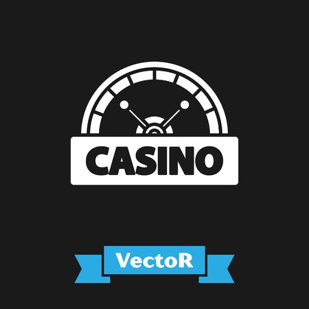 White Casino signboard icon isolated on black background.  Vector Illustrationのイラスト素材