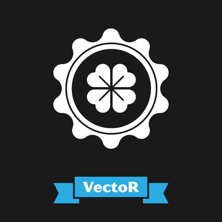 White Bottle cap with four leaf clover icon isolated on black background. Happy Saint Patricks day. Vector Illustrationのイラスト素材