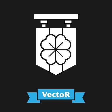 White Street signboard with four leaf clover icon isolated on black background. Suitable for advertisements bar, cafe, pub. Vector Illustrationのイラスト素材