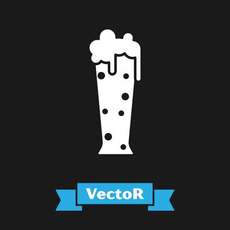 White Glass of beer icon isolated on black background. Vector Illustrationのイラスト素材
