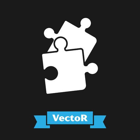 White Piece of puzzle icon isolated on black background. Business, marketing, finance, template, layout, infographics, internet concept. Vector Illustrationのイラスト素材