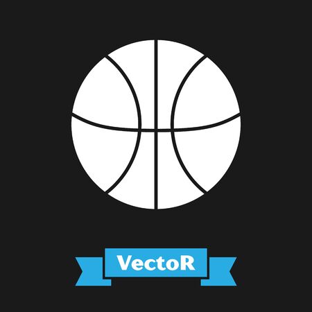 White Basketball ball icon isolated on black background. Sport symbol.  Vector Illustrationのイラスト素材