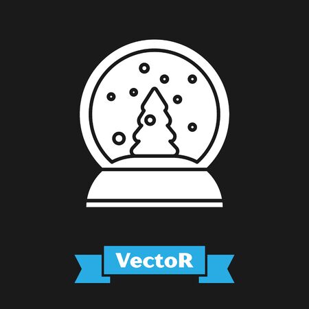 White Christmas snow globe with fallen snow and christmas tree icon isolated on black background. Merry Christmas and Happy New Year. Vector Illustrationのイラスト素材