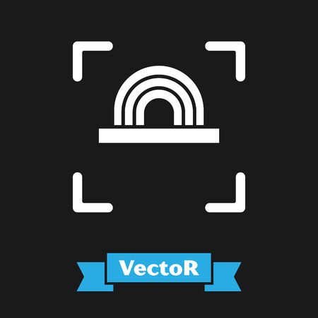 White Fingerprint icon isolated on black background. ID app icon. Identification sign. Touch id. Vector Illustrationのイラスト素材
