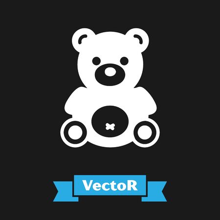 White Teddy bear plush toy icon isolated on black background. Vector Illustrationのイラスト素材