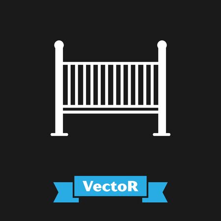 White Baby crib cradle bed icon isolated on black background. Vector Illustrationのイラスト素材