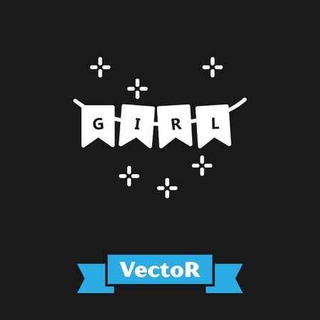White Carnival garland with flags icon isolated on black background. Party pennants for birthday celebration, festival and fair decoration. Vector Illustrationのイラスト素材