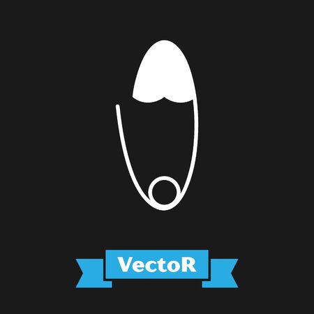 White Classic closed steel safety pin icon isolated on black background. Vector Illustrationのイラスト素材