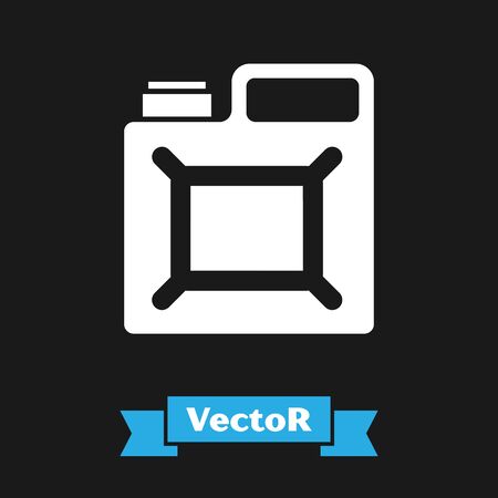 White Canister for gasoline icon isolated on black background. Diesel gas icon. Vector Illustrationのイラスト素材
