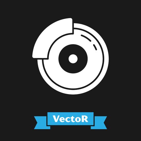 White Car brake disk with caliper icon isolated on black background. Vector Illustrationのイラスト素材
