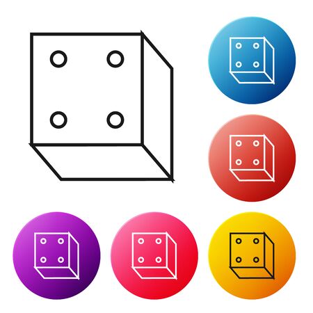Black line Game dice icon isolated on white background. Casino gambling. Set icons colorful circle buttons. Vector Illustrationのイラスト素材