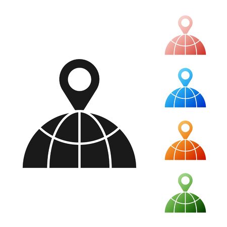 Black Location on the globe icon isolated on white background. World or Earth sign. Set icons colorful. Vector Illustrationのイラスト素材