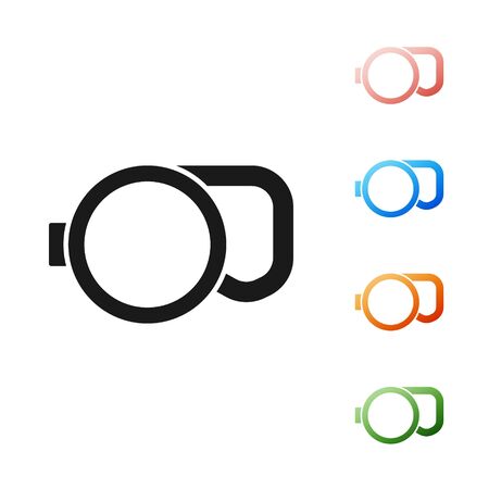 Black Retractable cord leash with carabiner icon isolated on white background. Pet dog lead. Animal accessory for outdoors walk. Set icons colorful. Vector Illustrationのイラスト素材