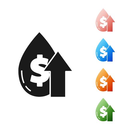 Black Oil price increase icon isolated on white background. Oil industry crisis concept. Set icons colorful. Vector Illustrationのイラスト素材