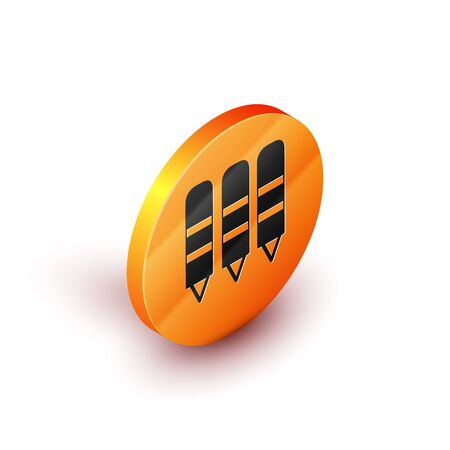 Isometric Wax crayons for drawing icon isolated on white background. Orange circle button. Vector Illustrationのイラスト素材
