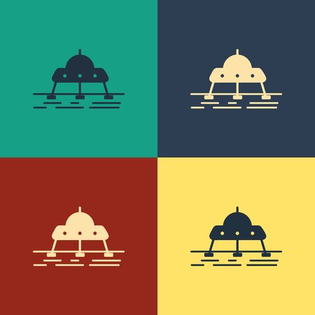 Color Mars rover icon isolated on color background. Space rover. Moonwalker sign. Apparatus for studying planets surface. Vintage style drawing. Vector Illustrationのイラスト素材