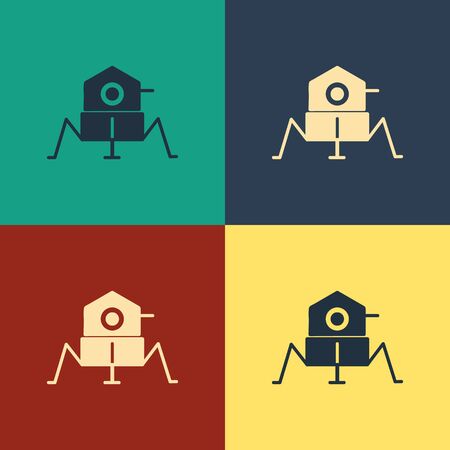 Color Mars rover icon isolated on color background. Space rover. Moonwalker sign. Apparatus for studying planets surface. Vintage style drawing. Vector Illustrationのイラスト素材