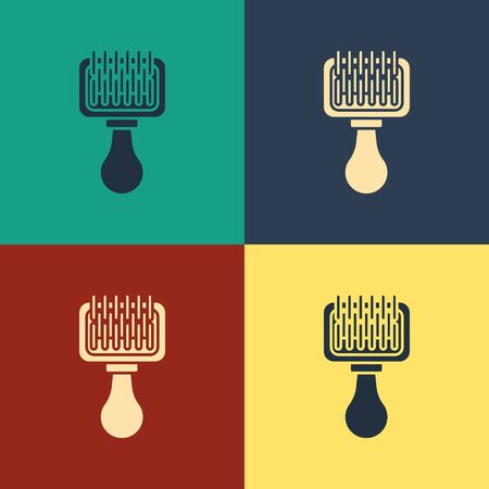 Color Hair brush for dog and cat icon isolated on color background. Brush for animal fur. Pet accessory. Vintage style drawing. Vector Illustrationのイラスト素材
