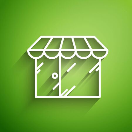 White line Barbershop building icon isolated on green background.  Vector Illustrationのイラスト素材