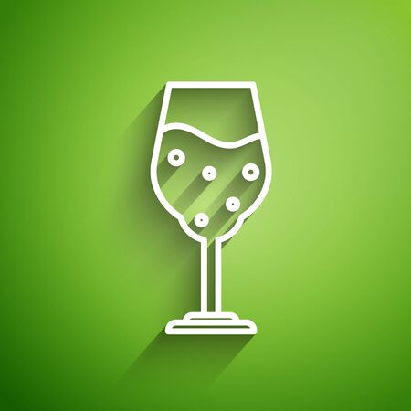 White line Glass of beer icon isolated on green background.  Vector Illustrationのイラスト素材