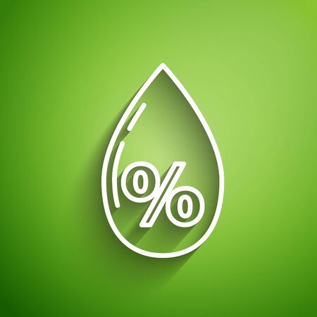 White line Water drop percentage icon isolated on green background. Humidity analysis. Vector Illustrationのイラスト素材