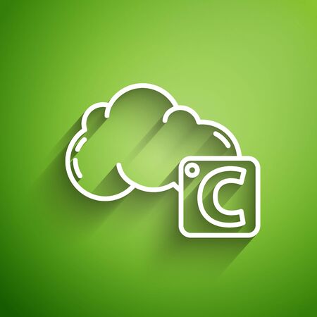 White line Celsius and cloud icon isolated on green background. Vector Illustrationのイラスト素材