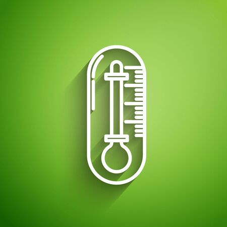 White line Thermometer icon isolated on green background. Vector Illustrationのイラスト素材