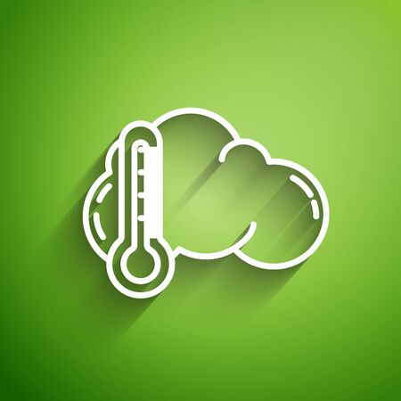 White line Thermometer and cloud icon isolated on green background. Vector Illustrationのイラスト素材