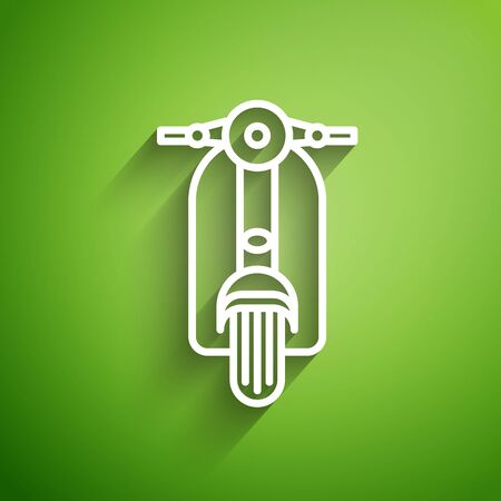 White line Scooter icon isolated on green background.  Vector Illustrationのイラスト素材