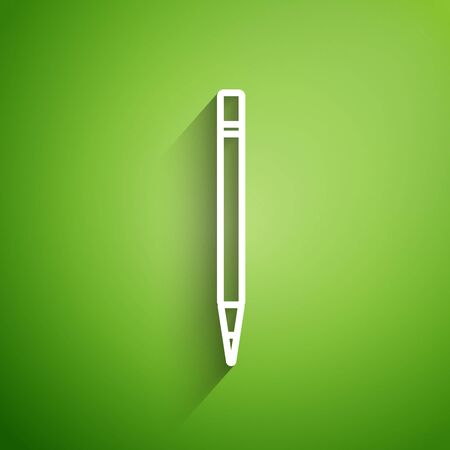 White line Pencil with eraser and line icon isolated on green background. Drawing and educational tools. School office symbol. Vector Illustrationのイラスト素材