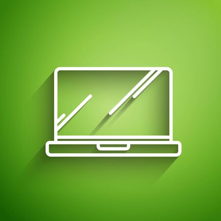 White line Laptop icon isolated on green background. Computer notebook with empty screen sign. Vector Illustrationのイラスト素材