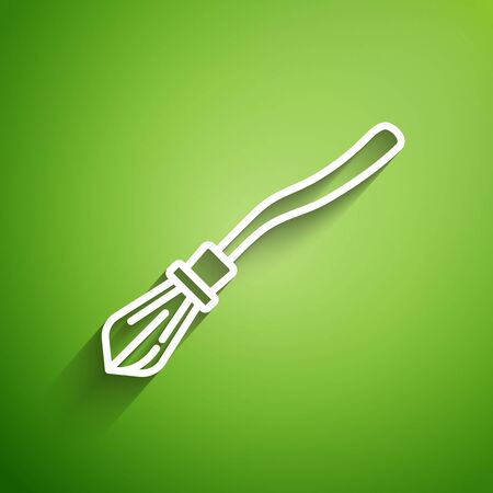 White line Witches broom icon isolated on green background. Happy Halloween party. Vector Illustrationのイラスト素材