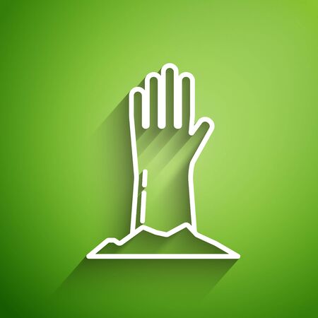 White line Zombie hand icon isolated on green background. Arm monster dead. Happy Halloween party.  Vector Illustrationのイラスト素材